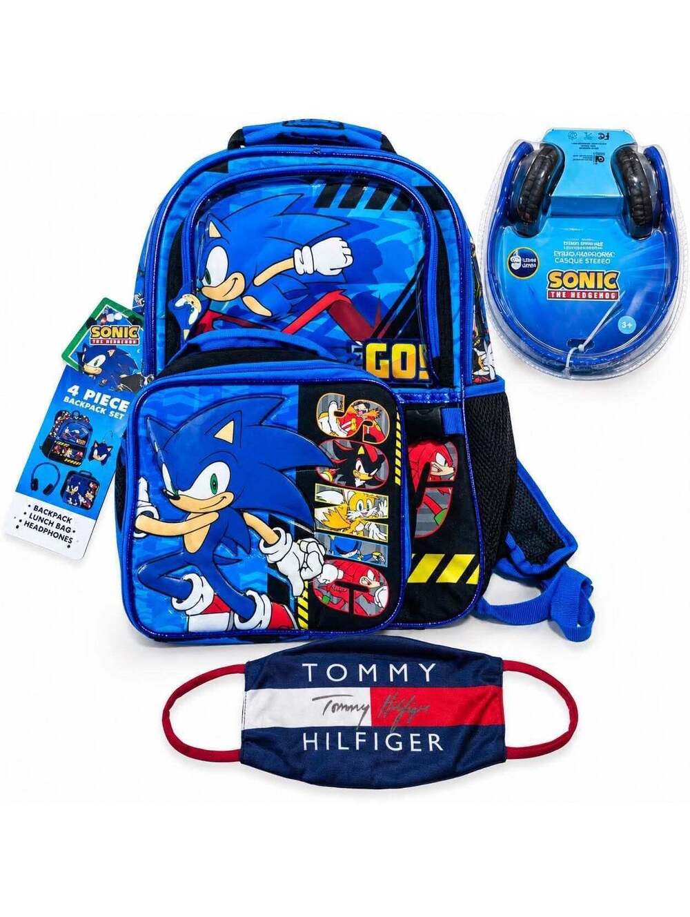 Sonic the Hedgehog Kids Backpack Blue with washable face masks